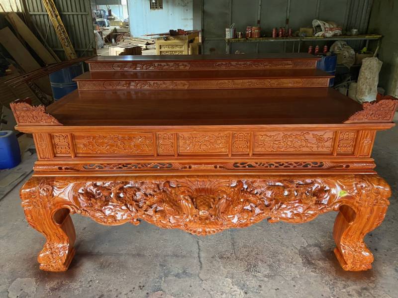 Bàn thờ tam cấp mẫu Tứ Linh gỗ Hương đỏ NK - BT37